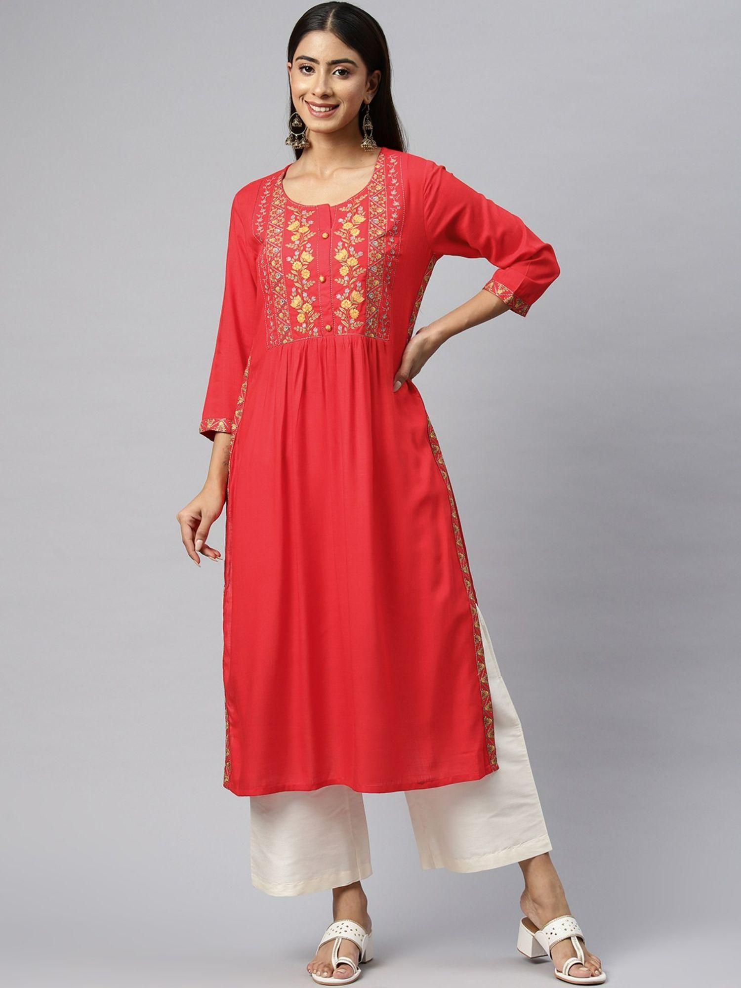 naira style rayon fabric red color kurta