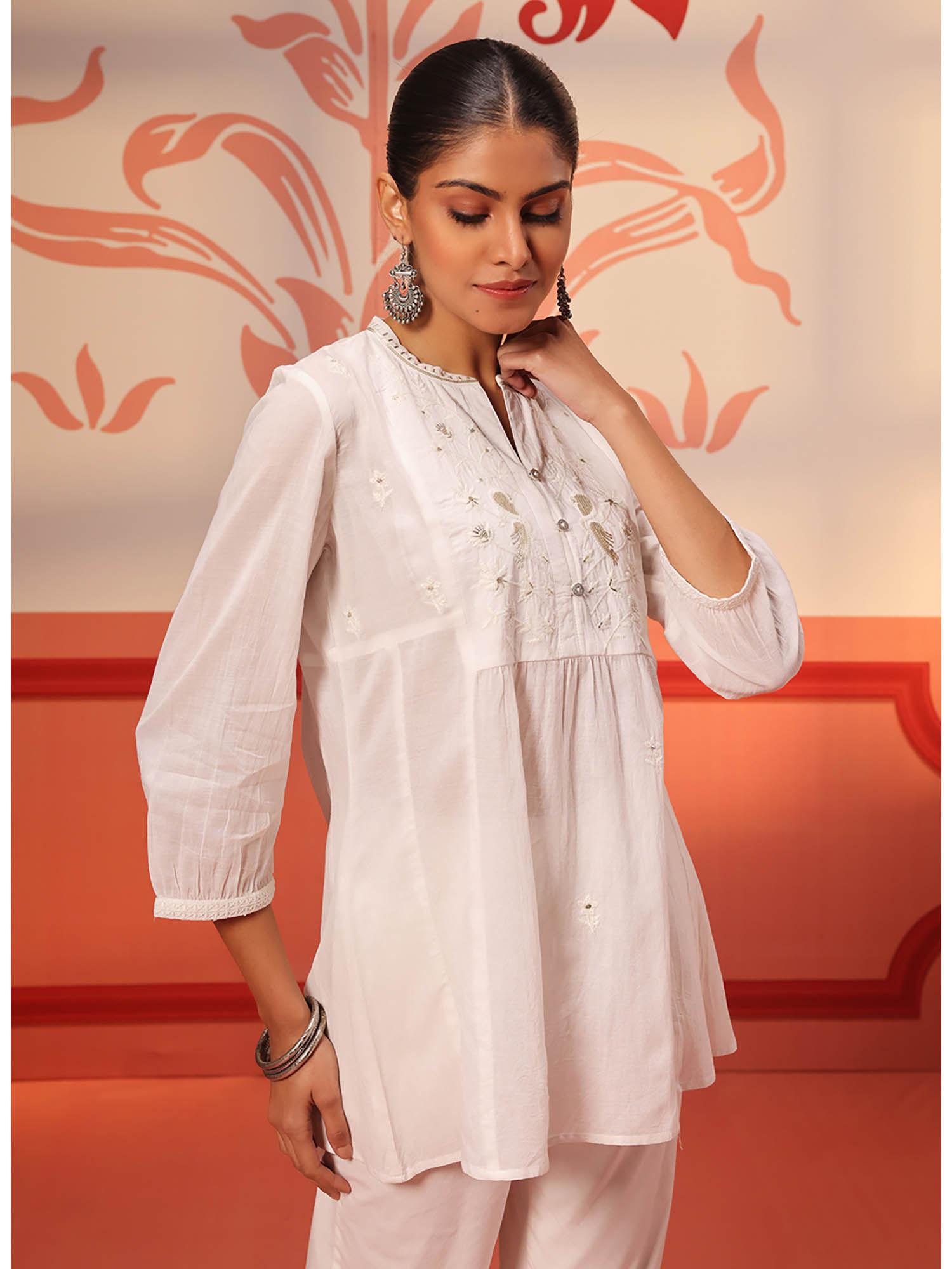 naisha ivory embroidered top for women