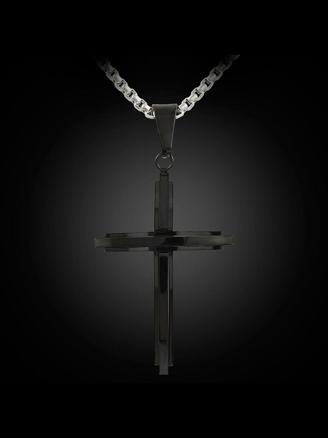 nakabh black cross shaped pendant with chain