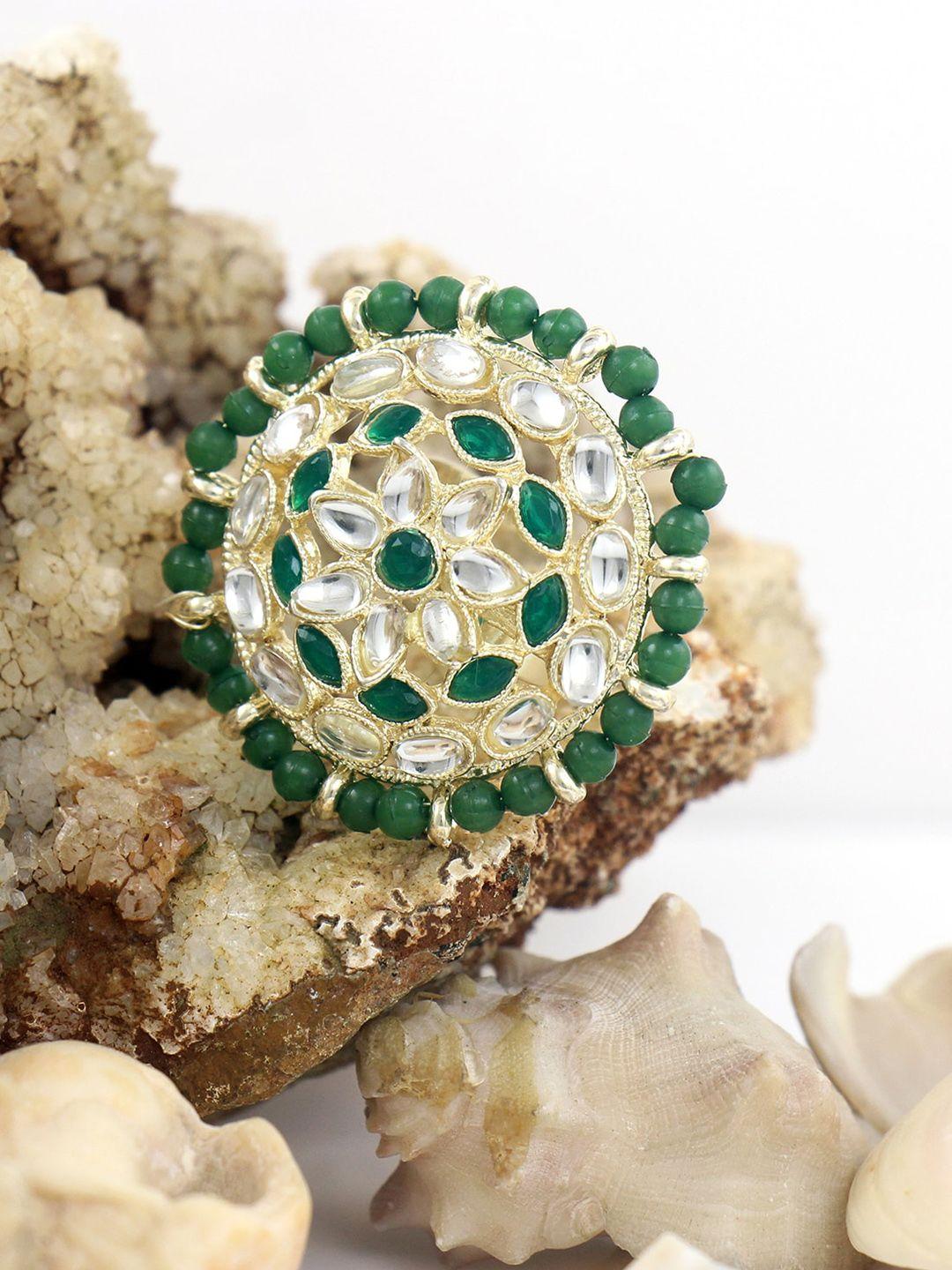 nakabh gold-plated stone-studded adjustable kundan finger ring