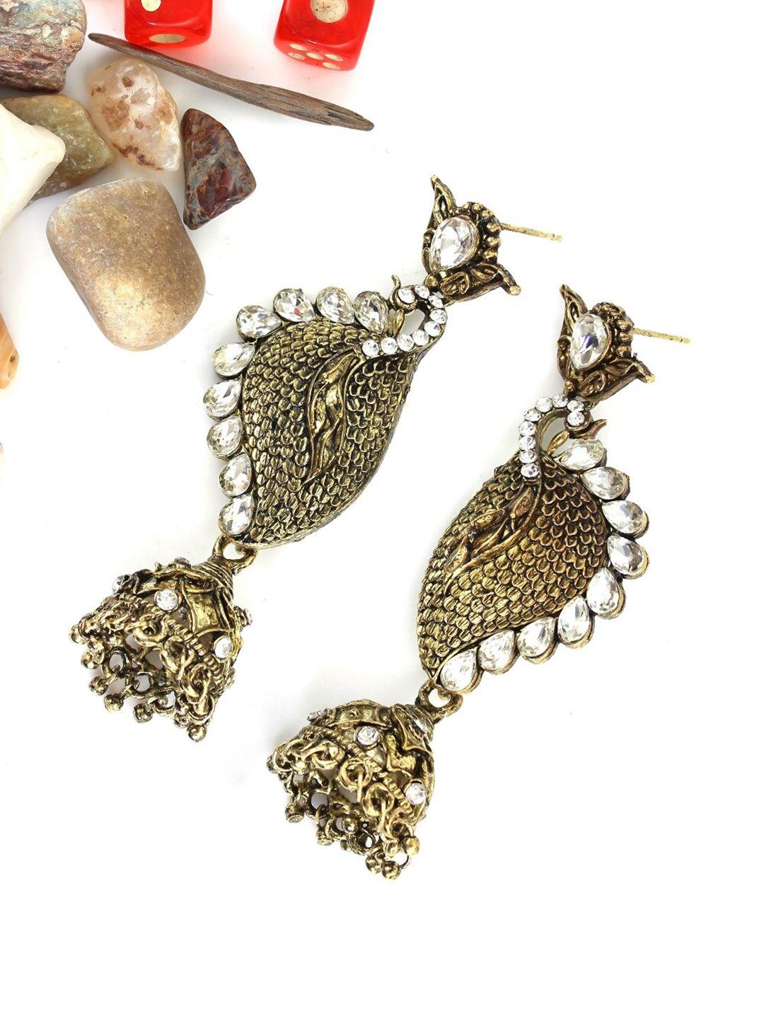 nakabh gold-toned peacock shaped drop earrings