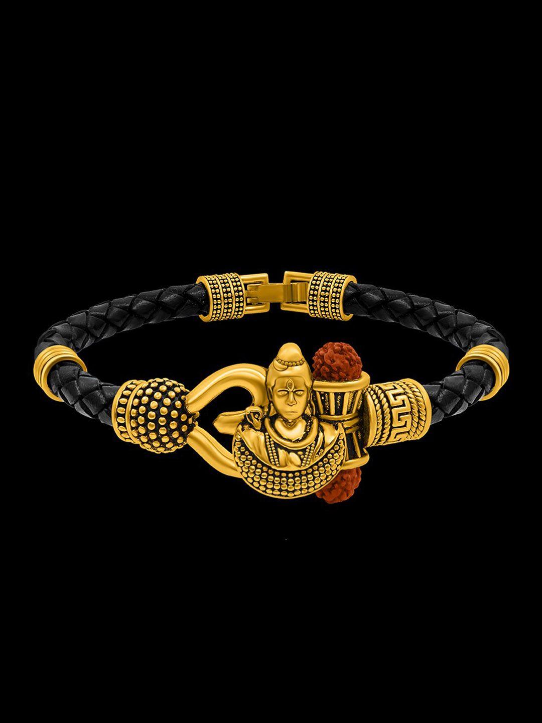 nakabh men gold-toned & black brass oxidised gold-plated wraparound bracelet