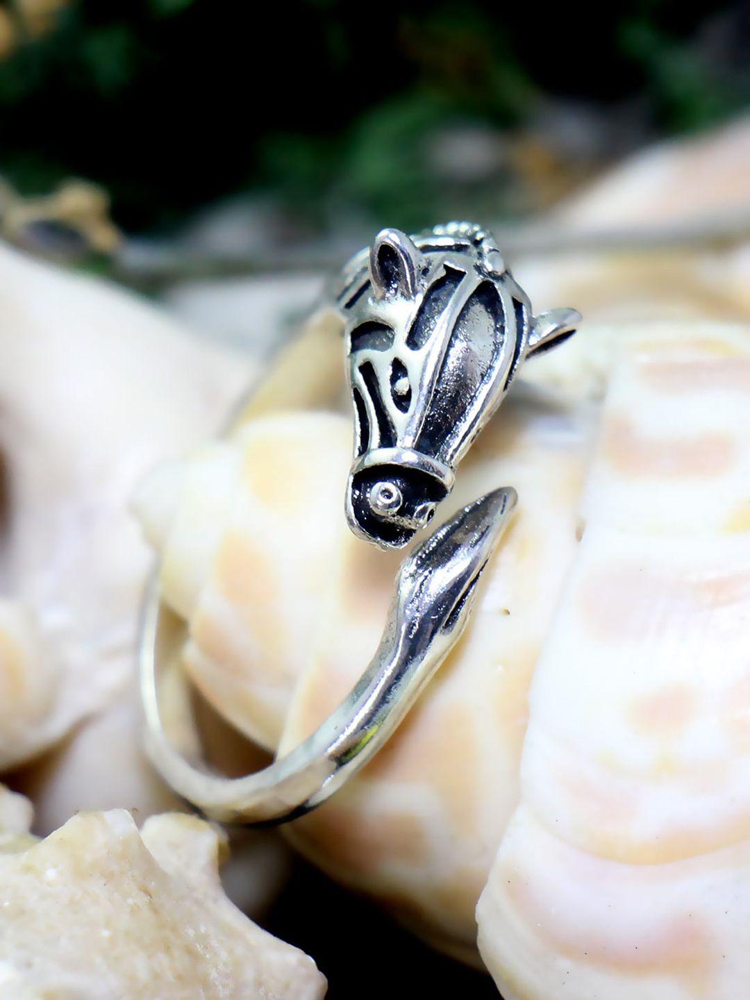 nakabh men silver plated horse shape oxidised ring