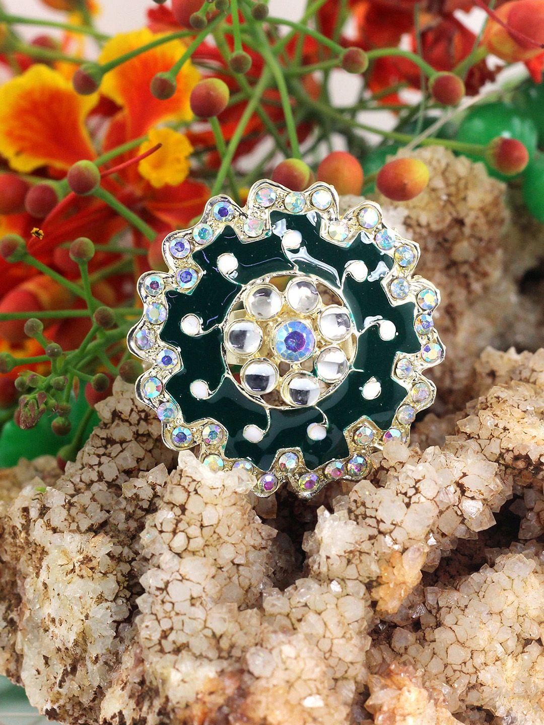 nakabh silver-plated kundan-studded adjustable finger ring