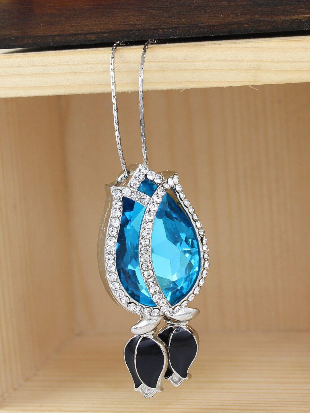 nakabh turquoise blue rhodium-plated crystal pendant with chain