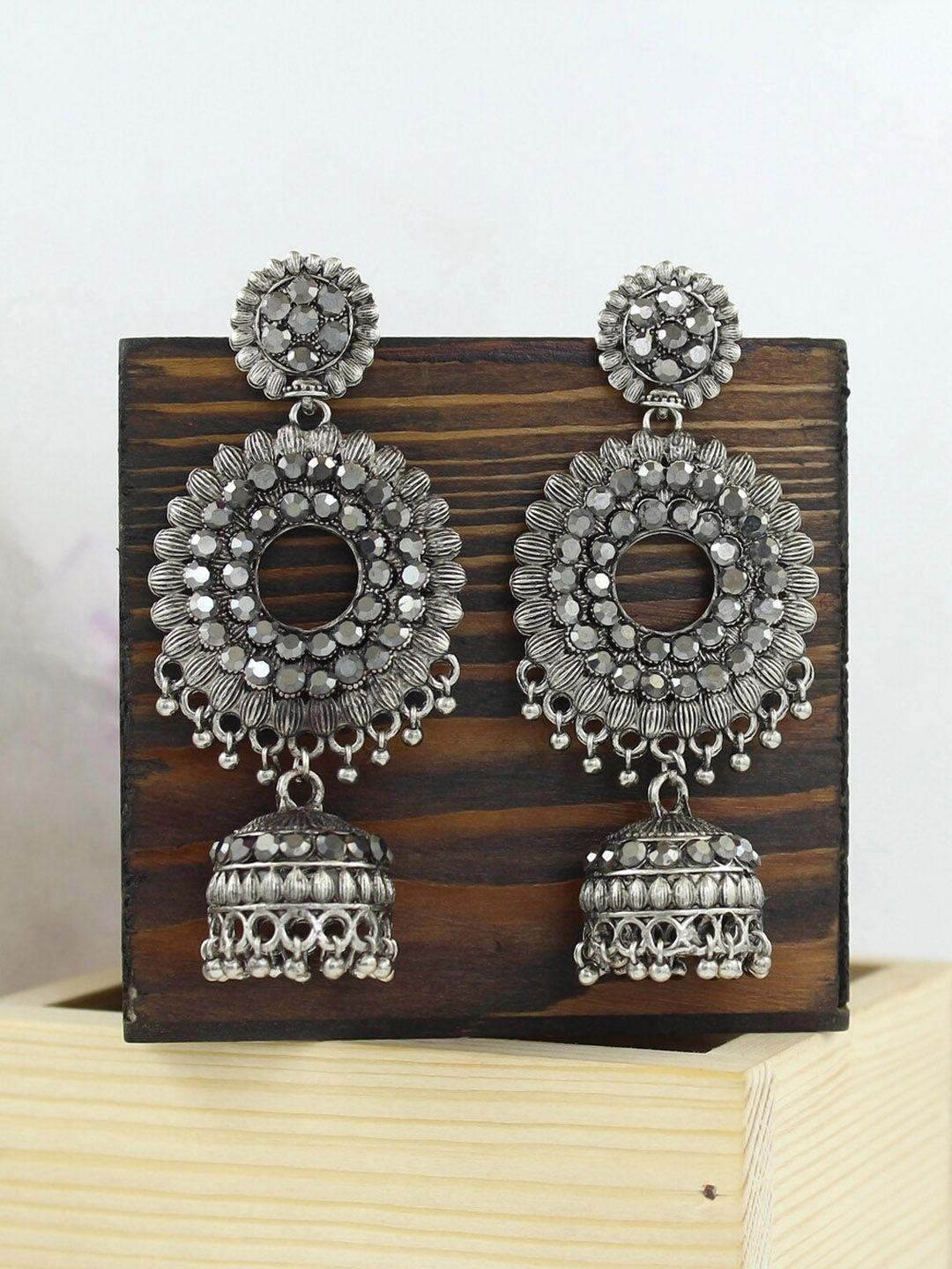 nakabh women silver-plated circular jhumkas earrings