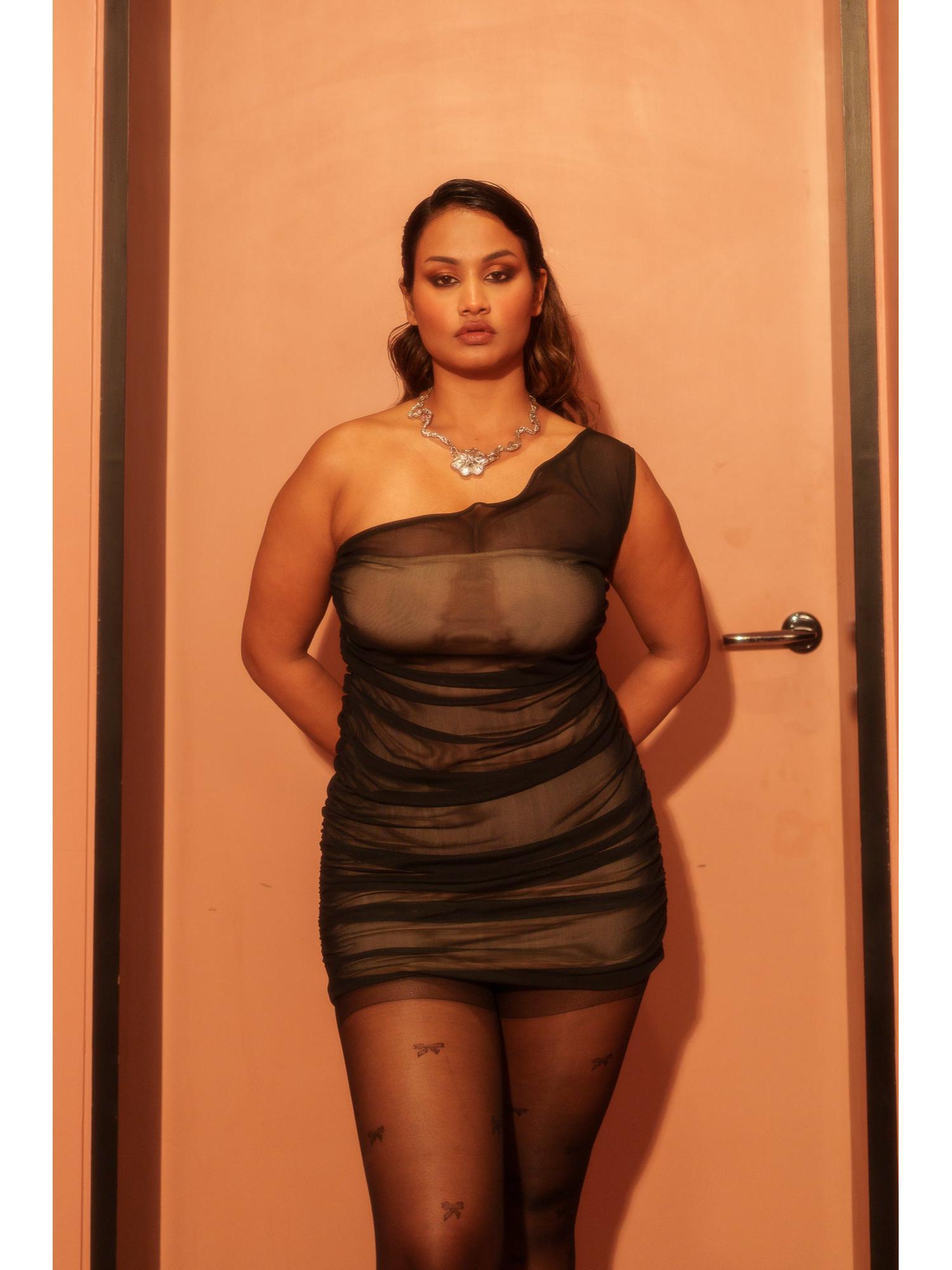 naked black mesh mini dress