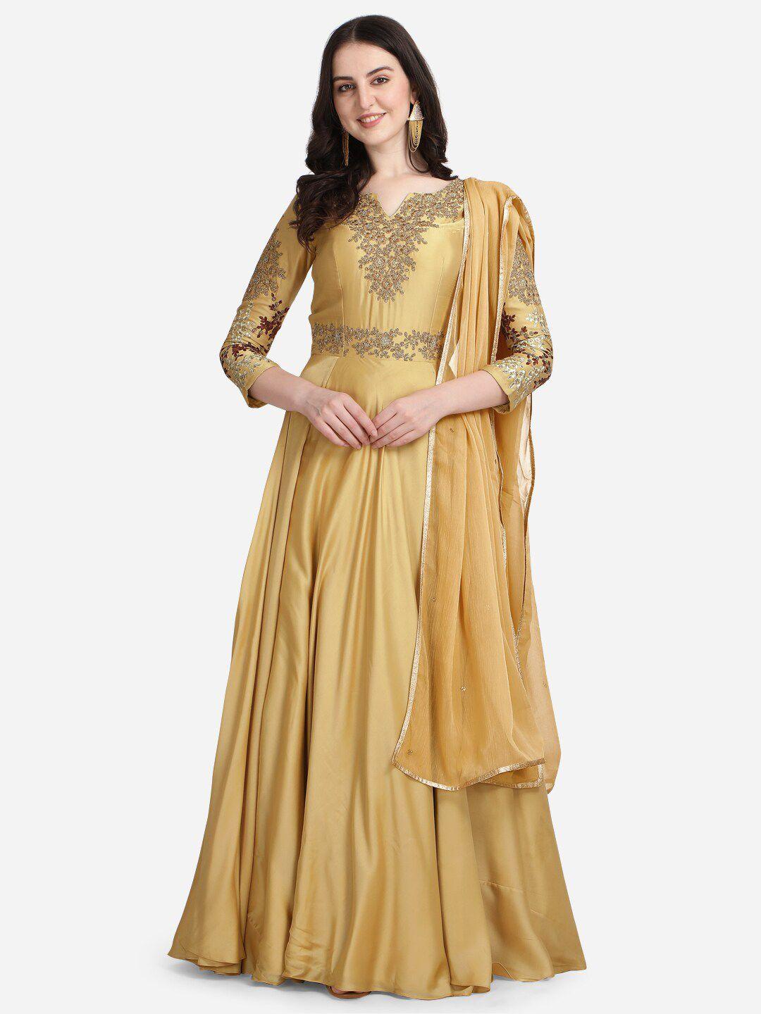 nakkashi beige embellished satin maxi dress