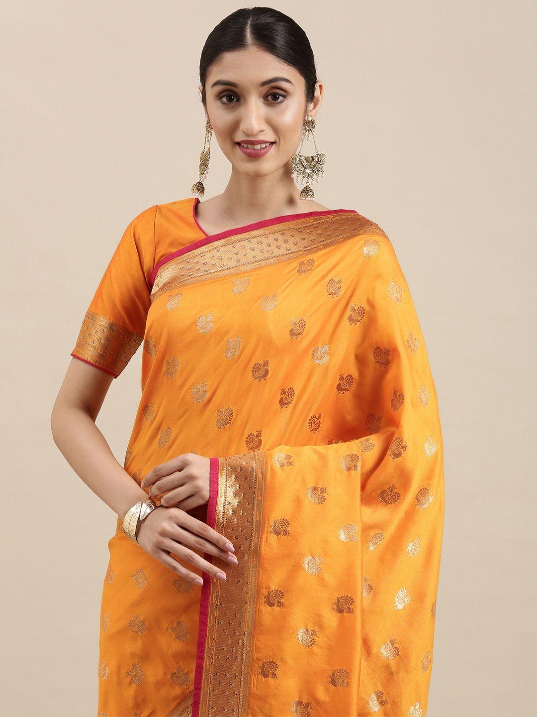 nakkashi mustard & golden ethnic motifs woven design saree