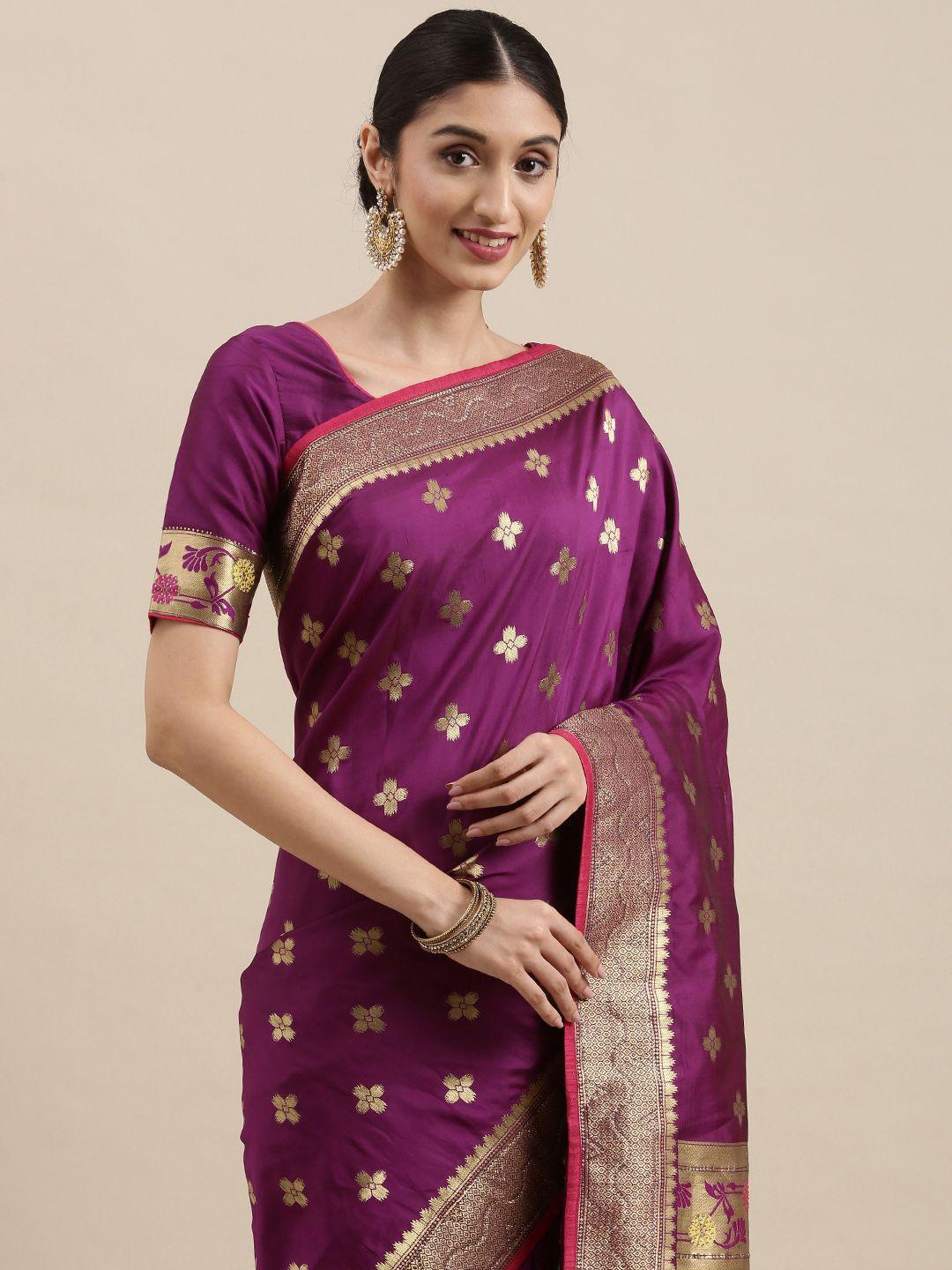 nakkashi purple & golden ethnic motifs woven design saree