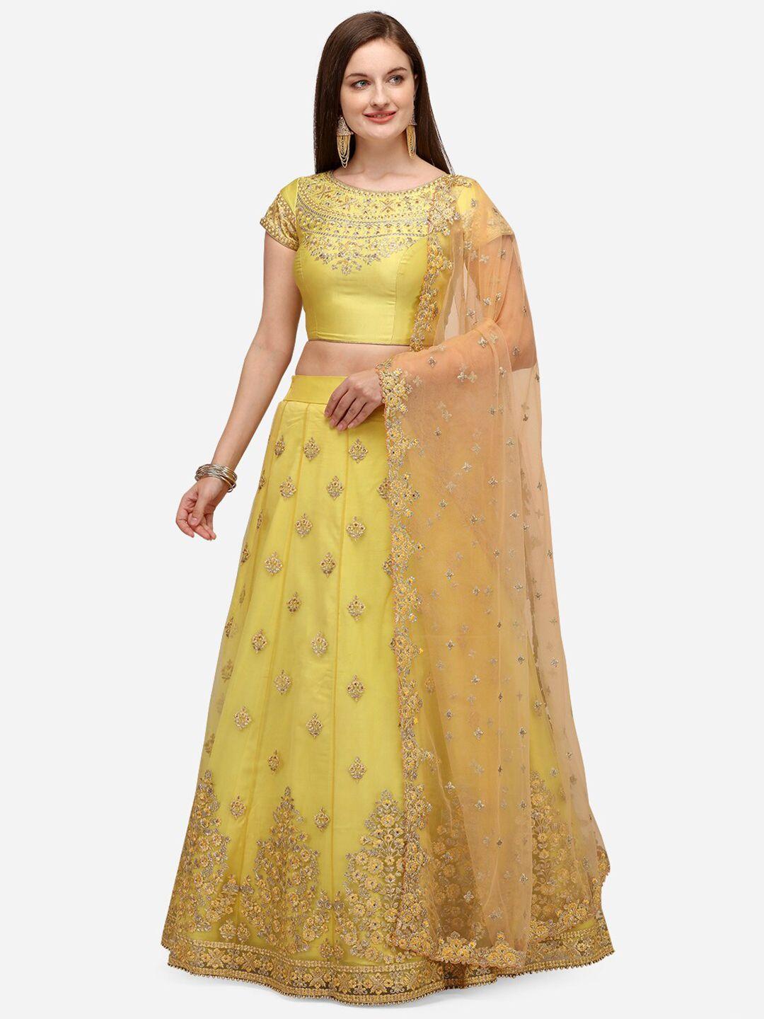 nakkashi yellow embellished semi-stitched lehenga & unstitched blouse with dupatta