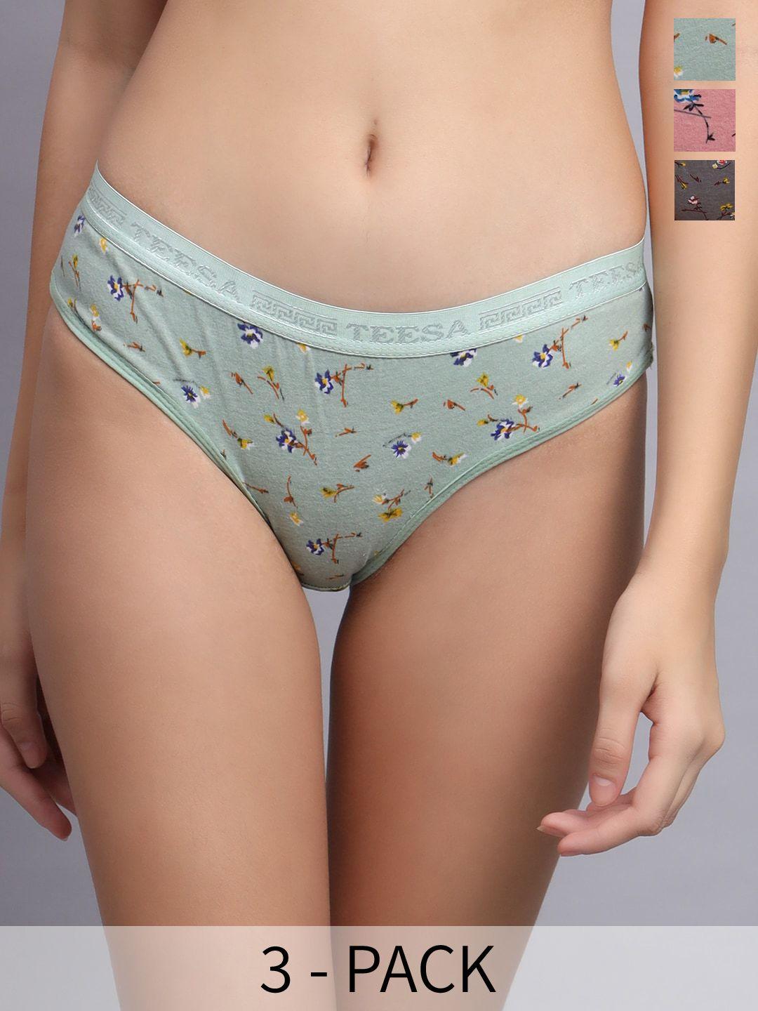 nakshu pack of 3 floral printed anti bacterial cotton basic briefs