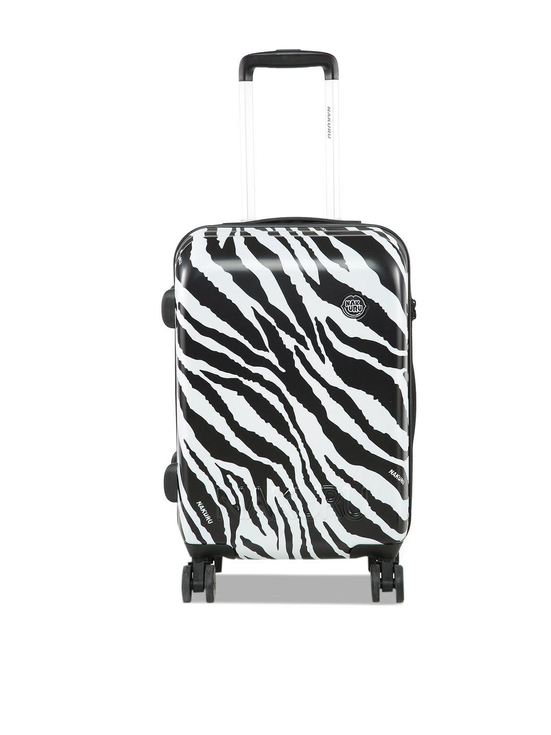 nakuru white & black printed hard-sided cabin trolley suitcase