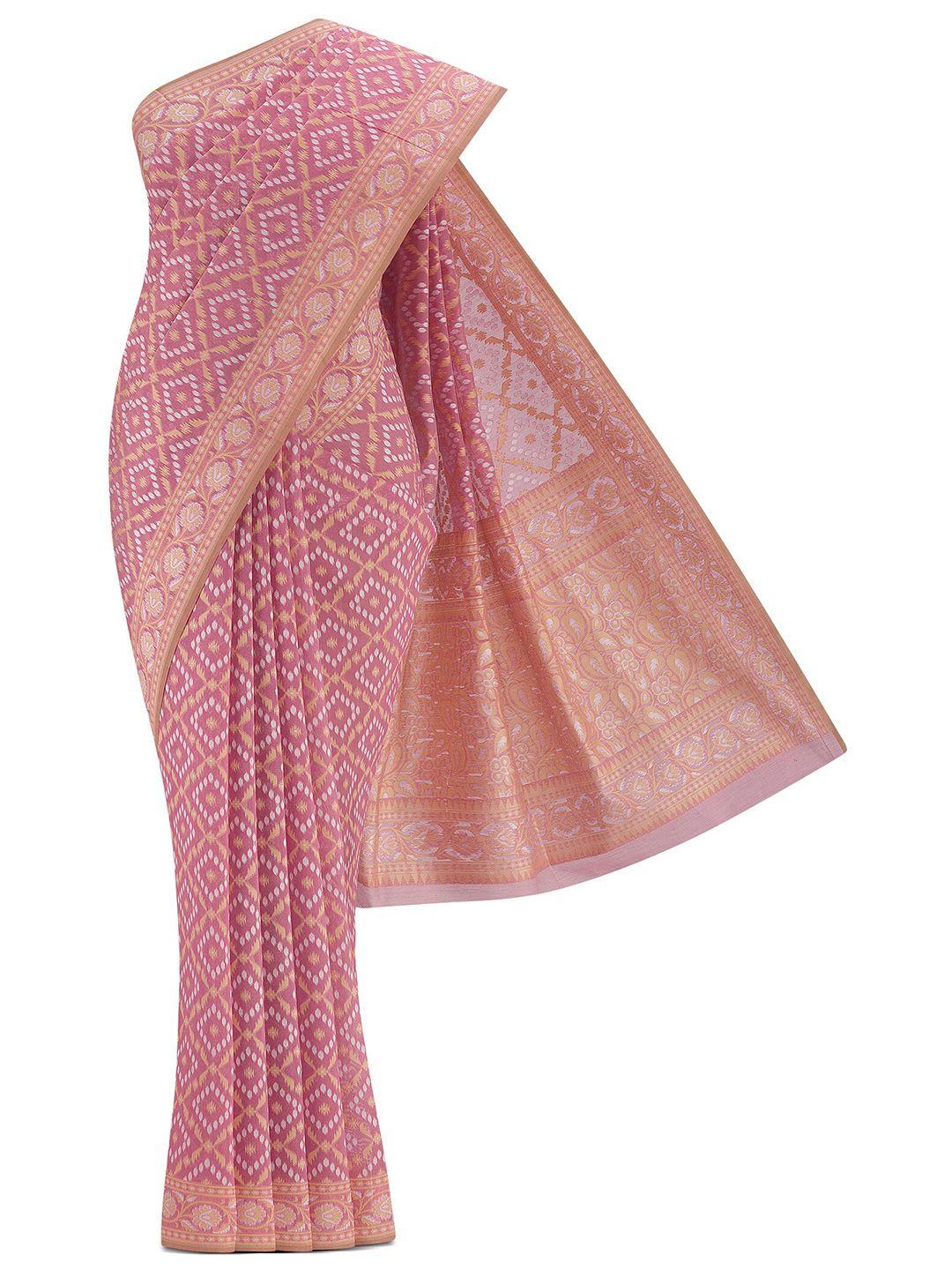 nalli geometric printed zari silk cotton saree
