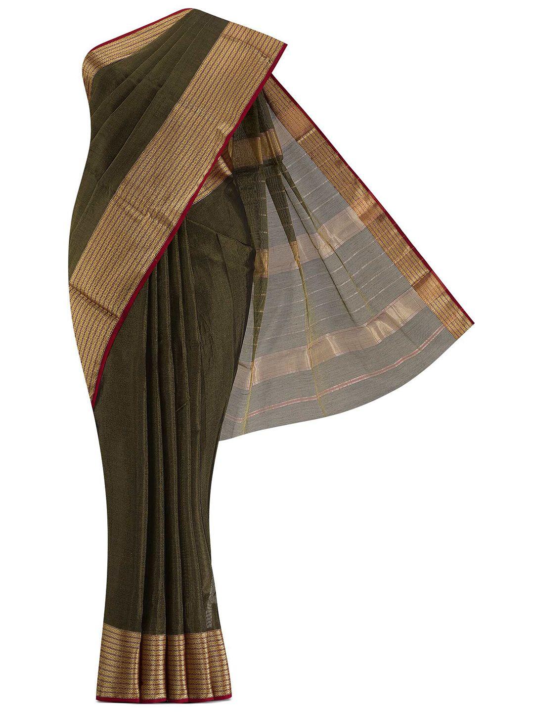 nalli next black & gold-toned striped zari silk cotton saree