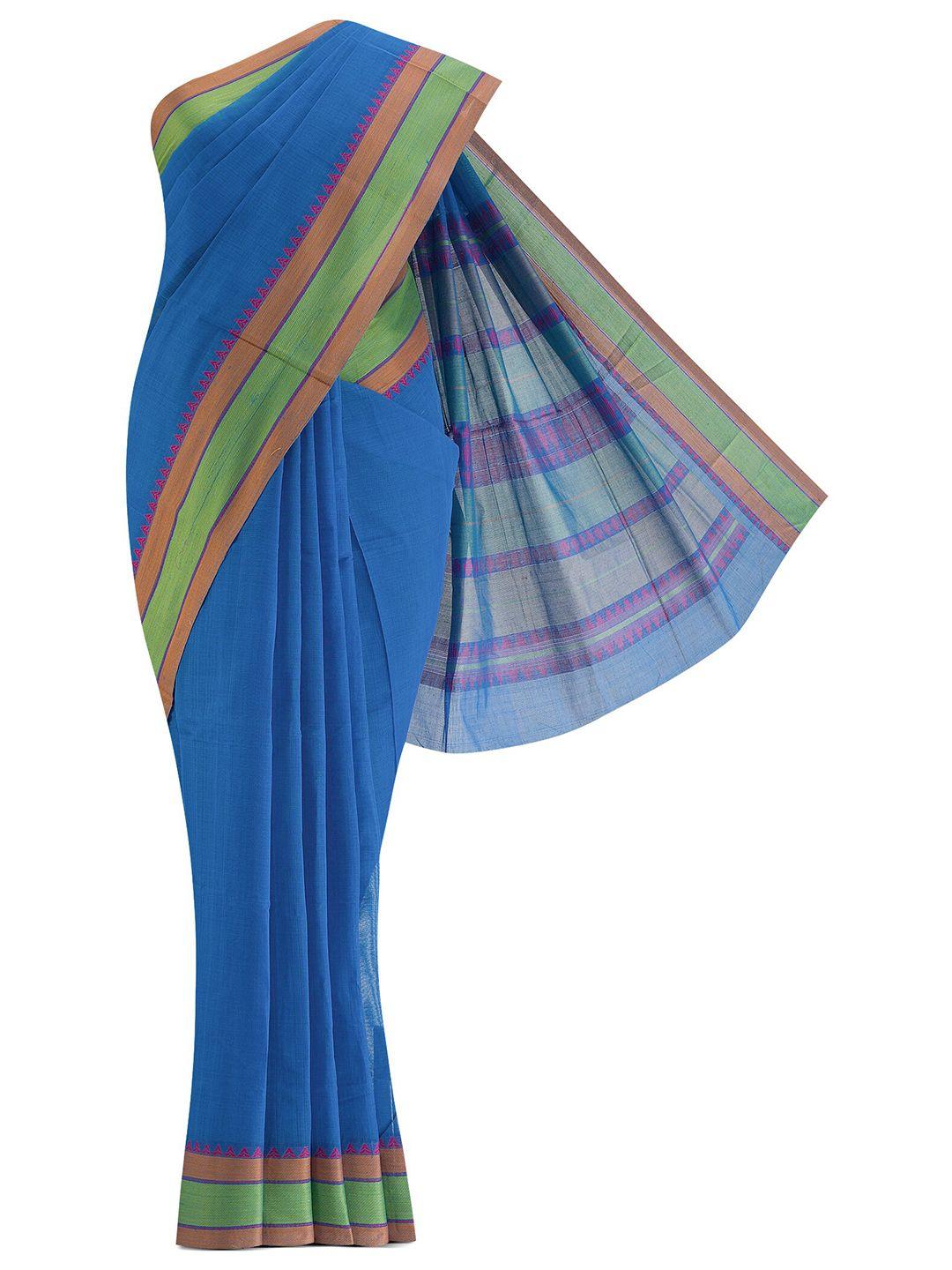 nalli next blue & green zari pure cotton saree