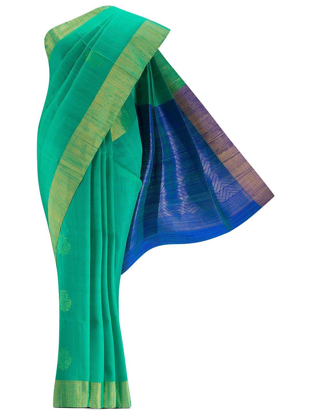 nalli next green & blue woven design zari silk blend saree