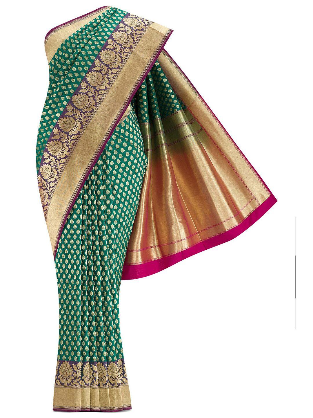 nalli next green & gold-toned ethnic motifs zari art silk banarasi saree