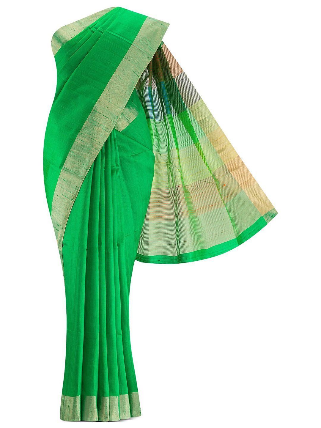 nalli next green & gold-toned silk blend saree