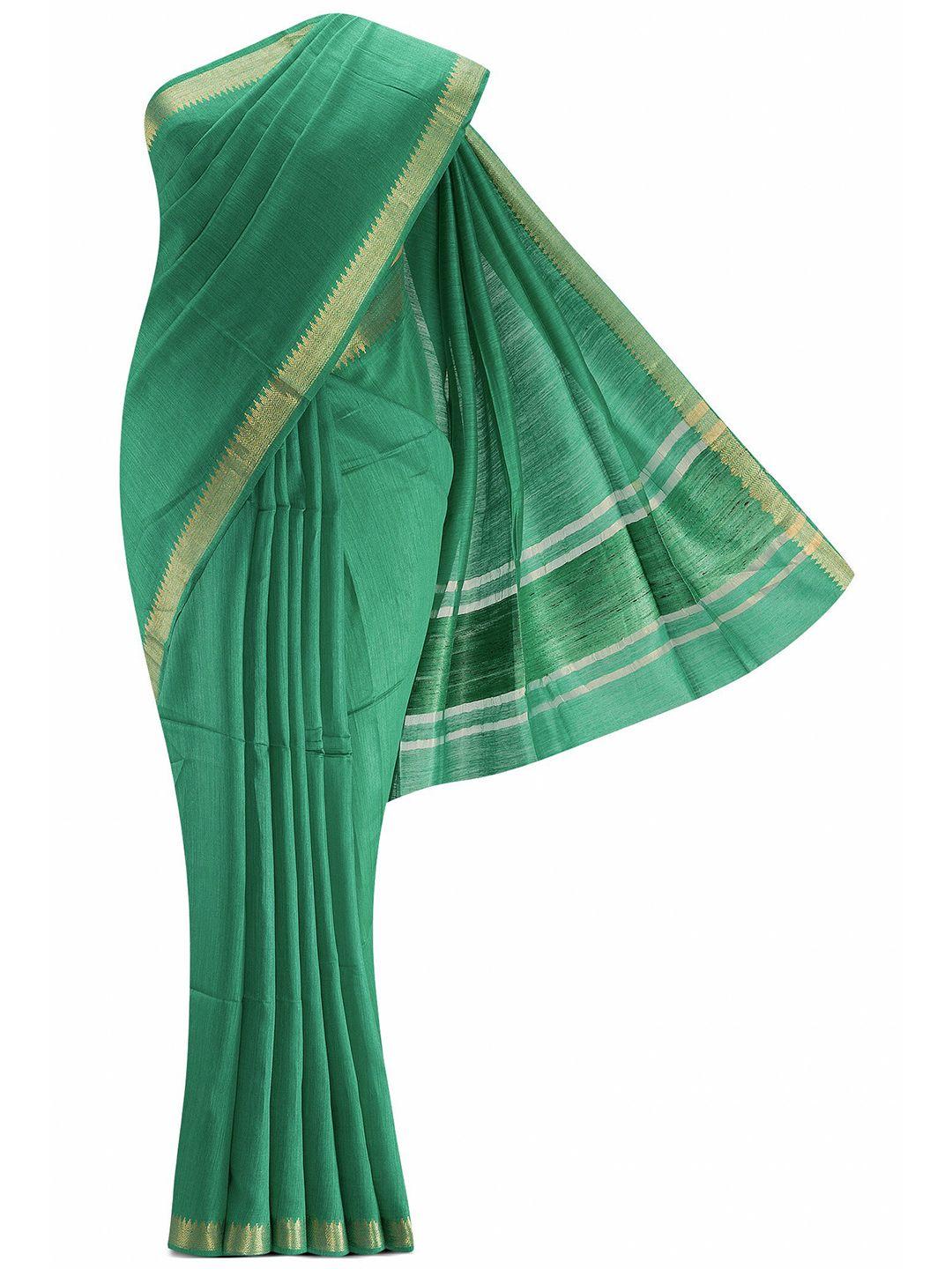 nalli next green & gold-toned woven design linen saree