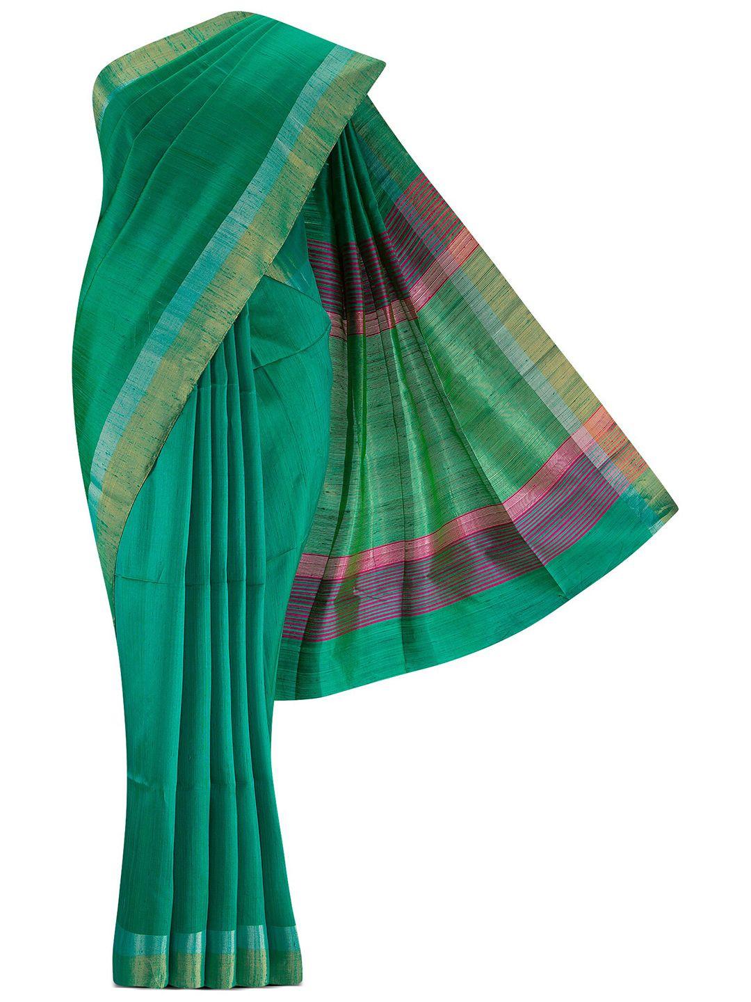 nalli next green & pink zari silk blend saree