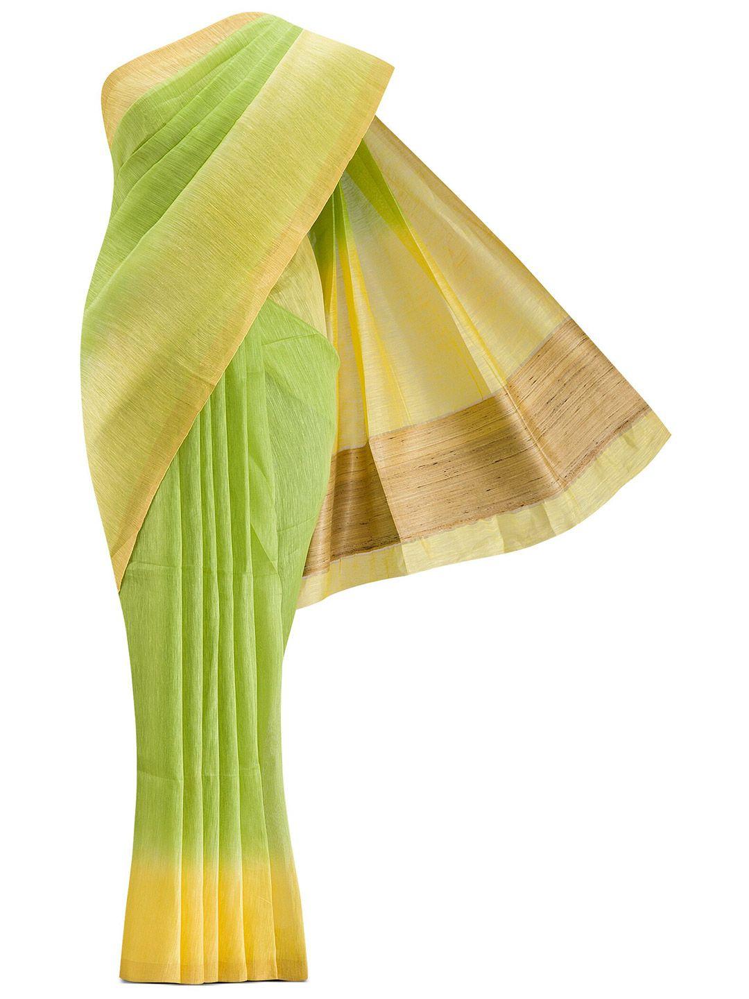 nalli next green & yellow pure cotton saree