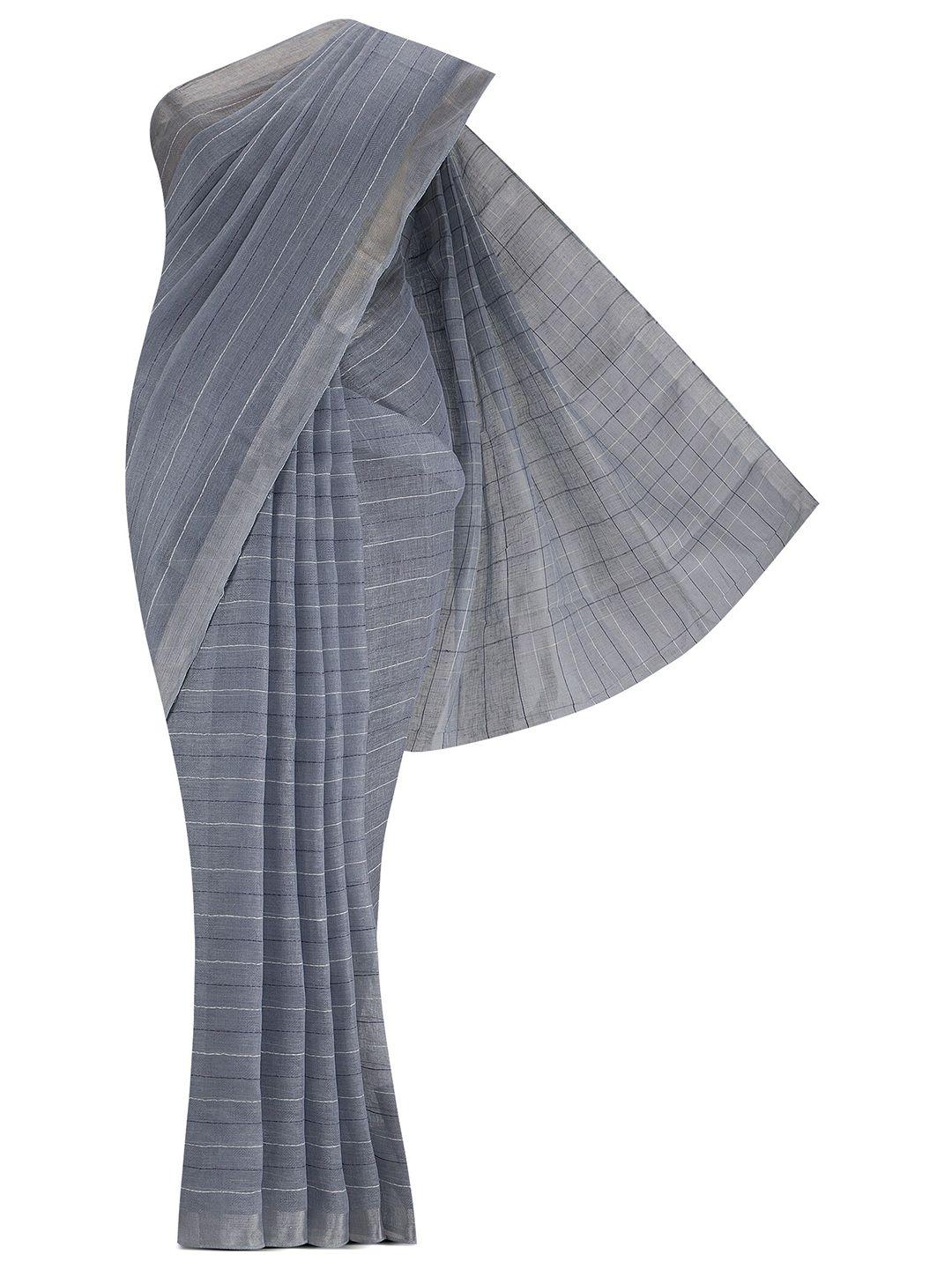 nalli next grey striped pure cotton saree