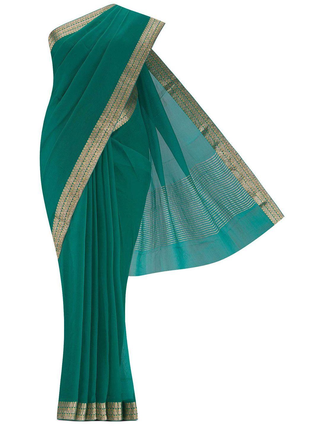 nalli next mysore chiffon green & gold-toned saree