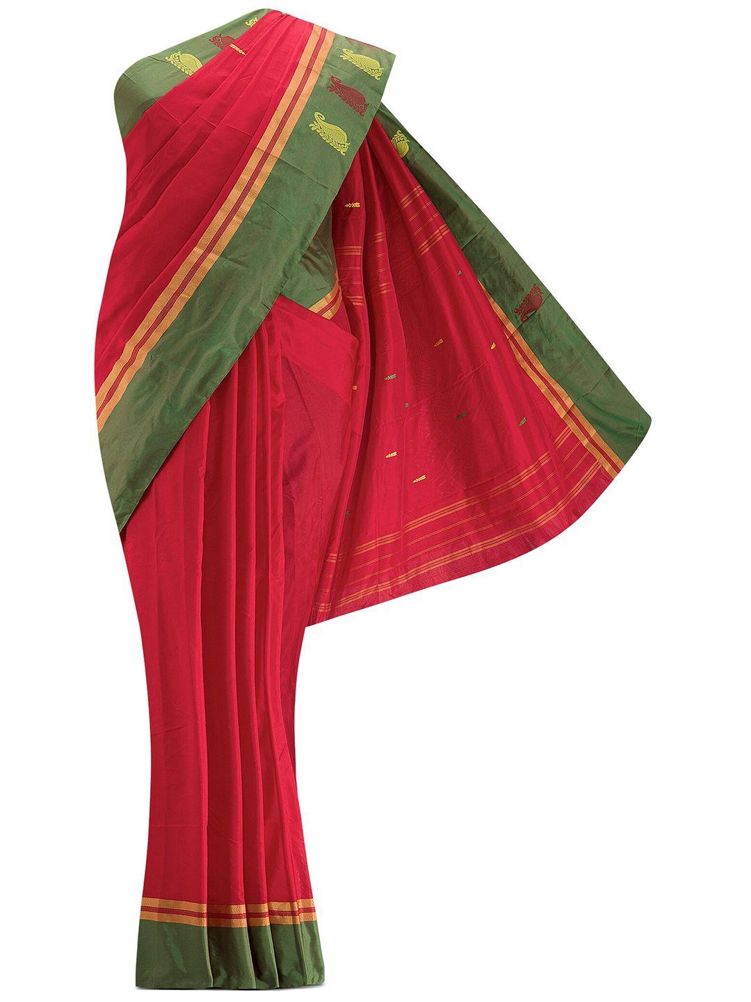 nalli next red & green art silk saree