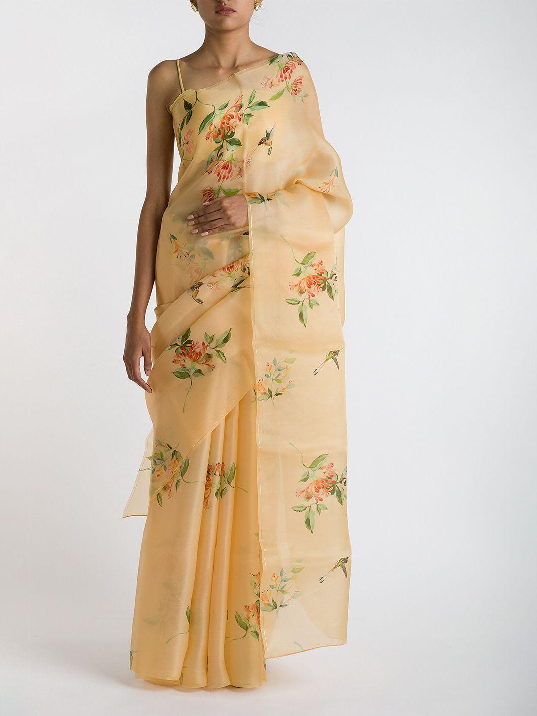 nalli next yellow & green floral organza saree