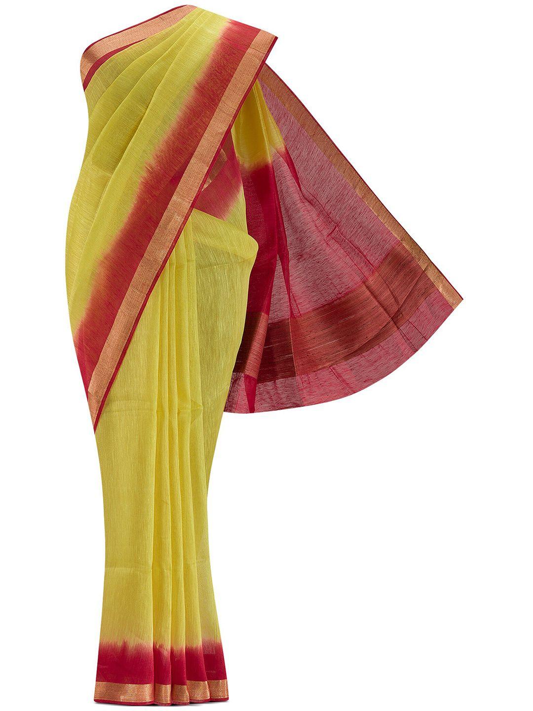 nalli next yellow & red linen blend saree