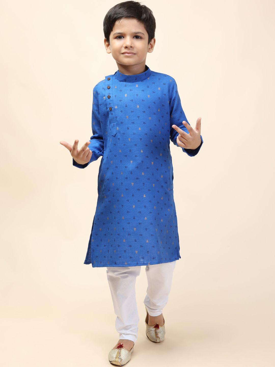 namaskar boys blue embellished mandarin collar kurta