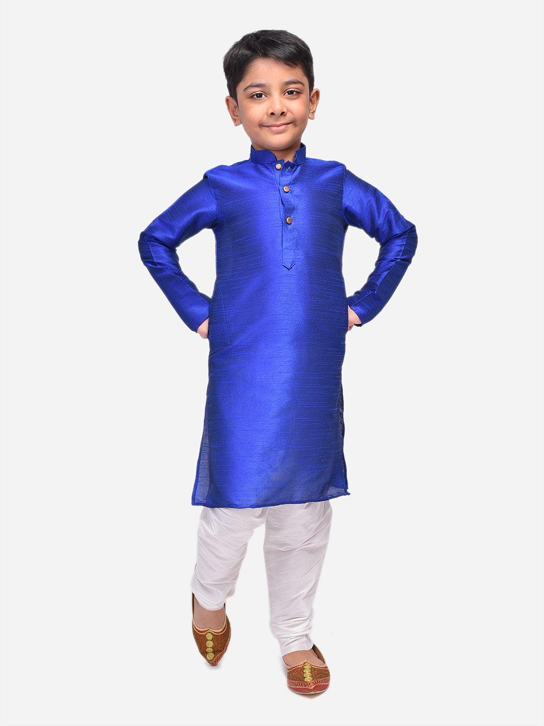 namaskar boys blue solid straight kurta