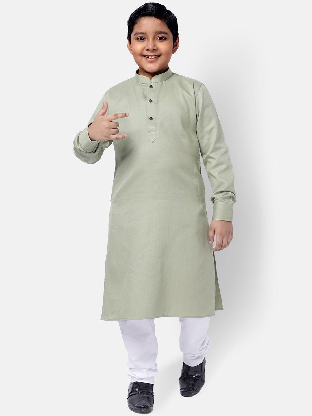 namaskar boys green solid cotton straight kurta