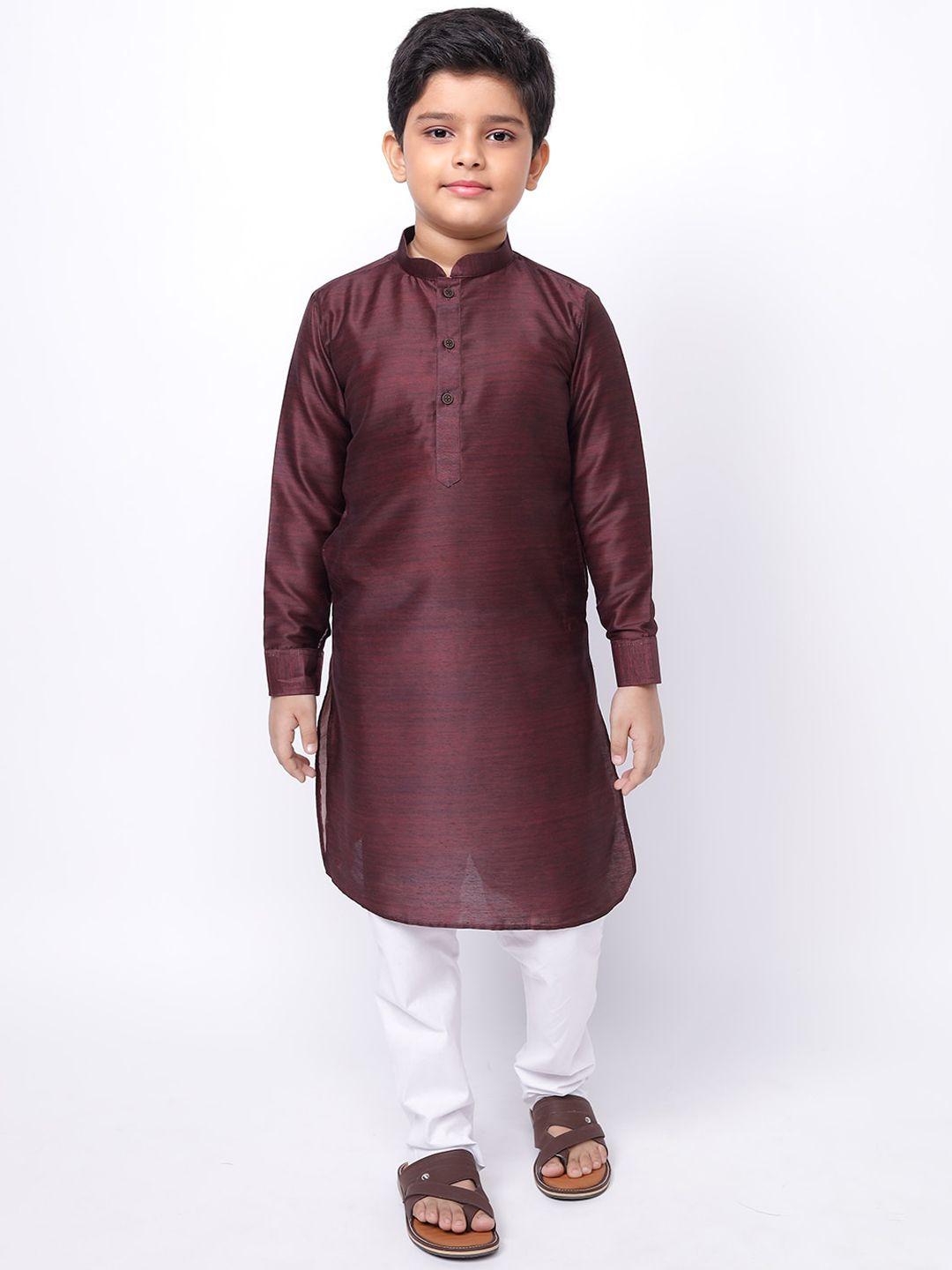 namaskar boys maroon solid straight kurta
