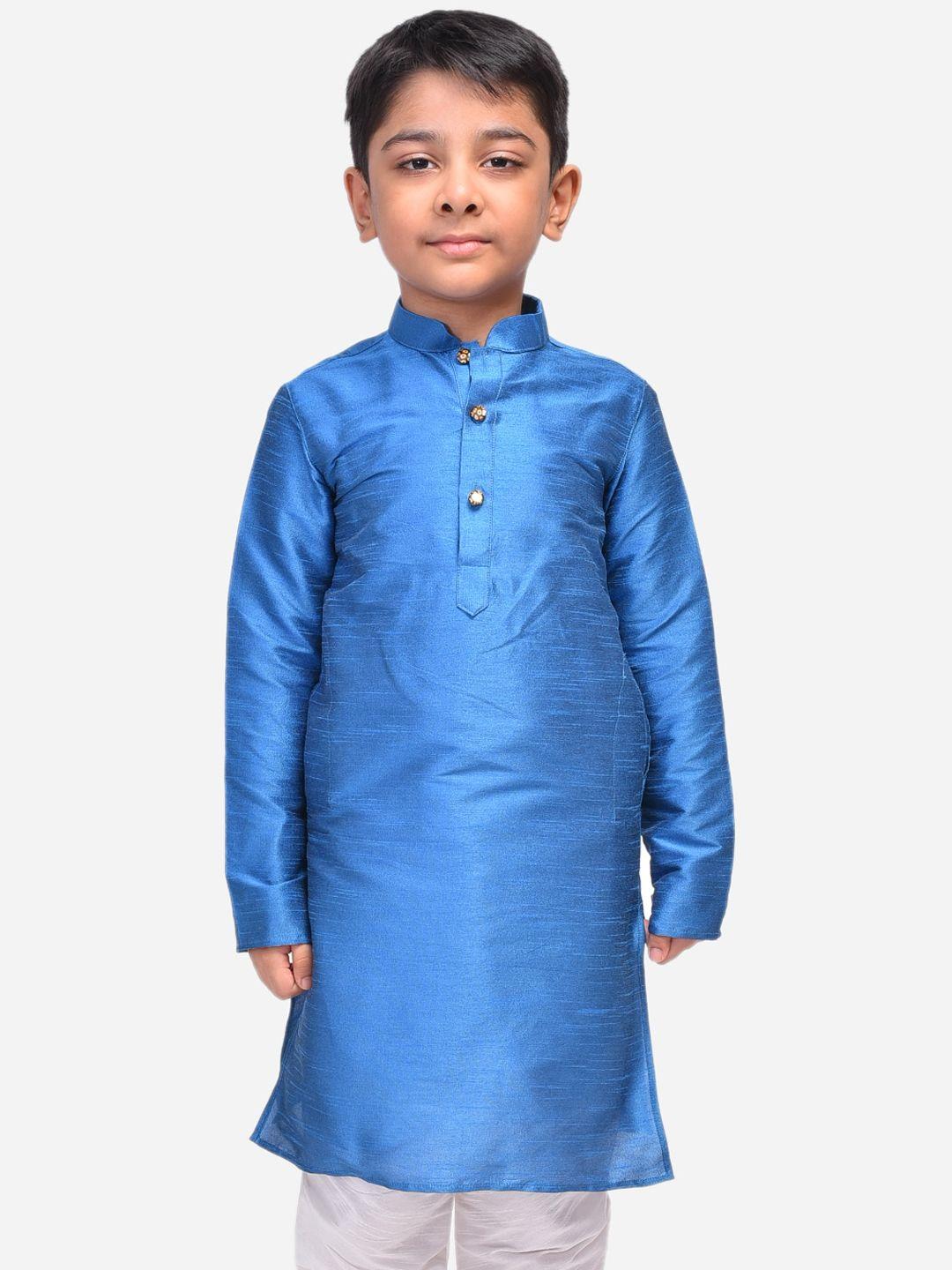namaskar boys turquoise blue solid straight kurta