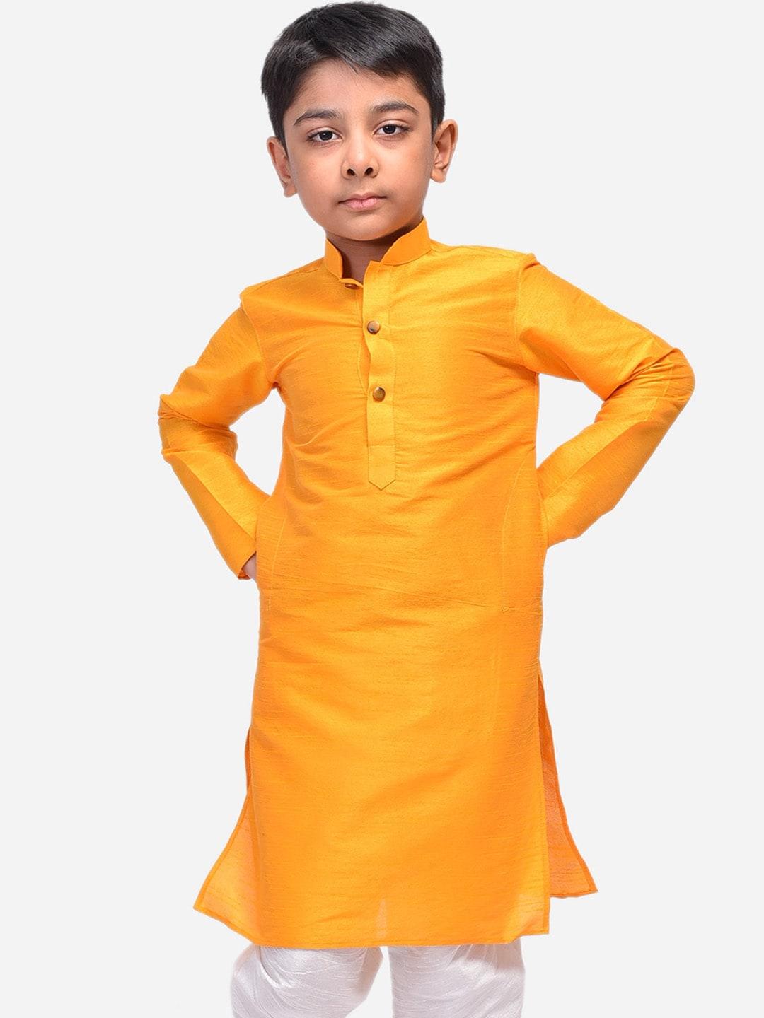 namaskar boys yellow solid straight kurta