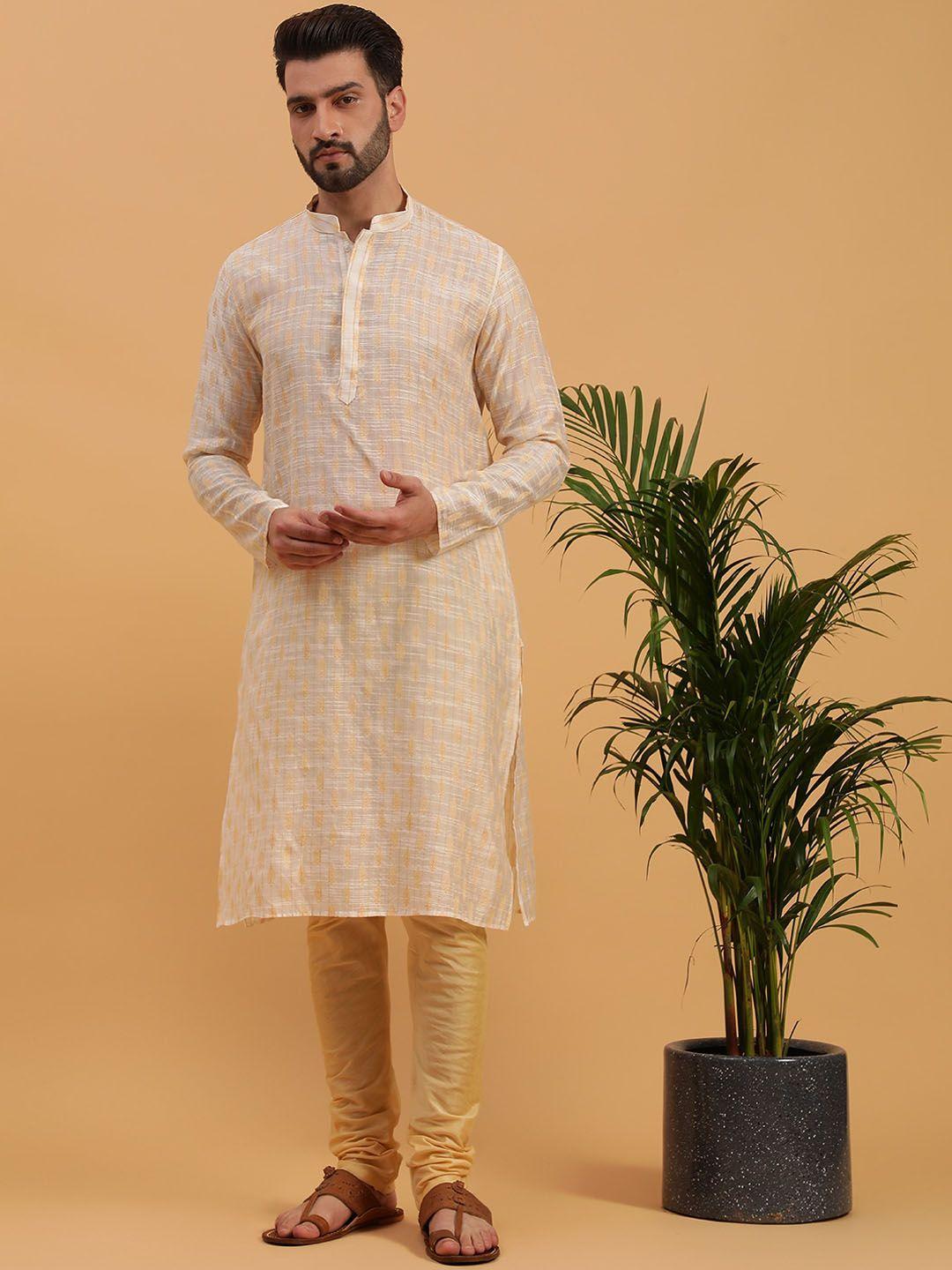 namaskar ethnic motifs woven design mandarin collar silk straight kurta