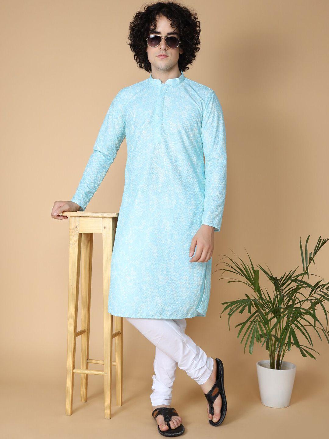 namaskar geometric embroidered mandarin collar cotton kurta