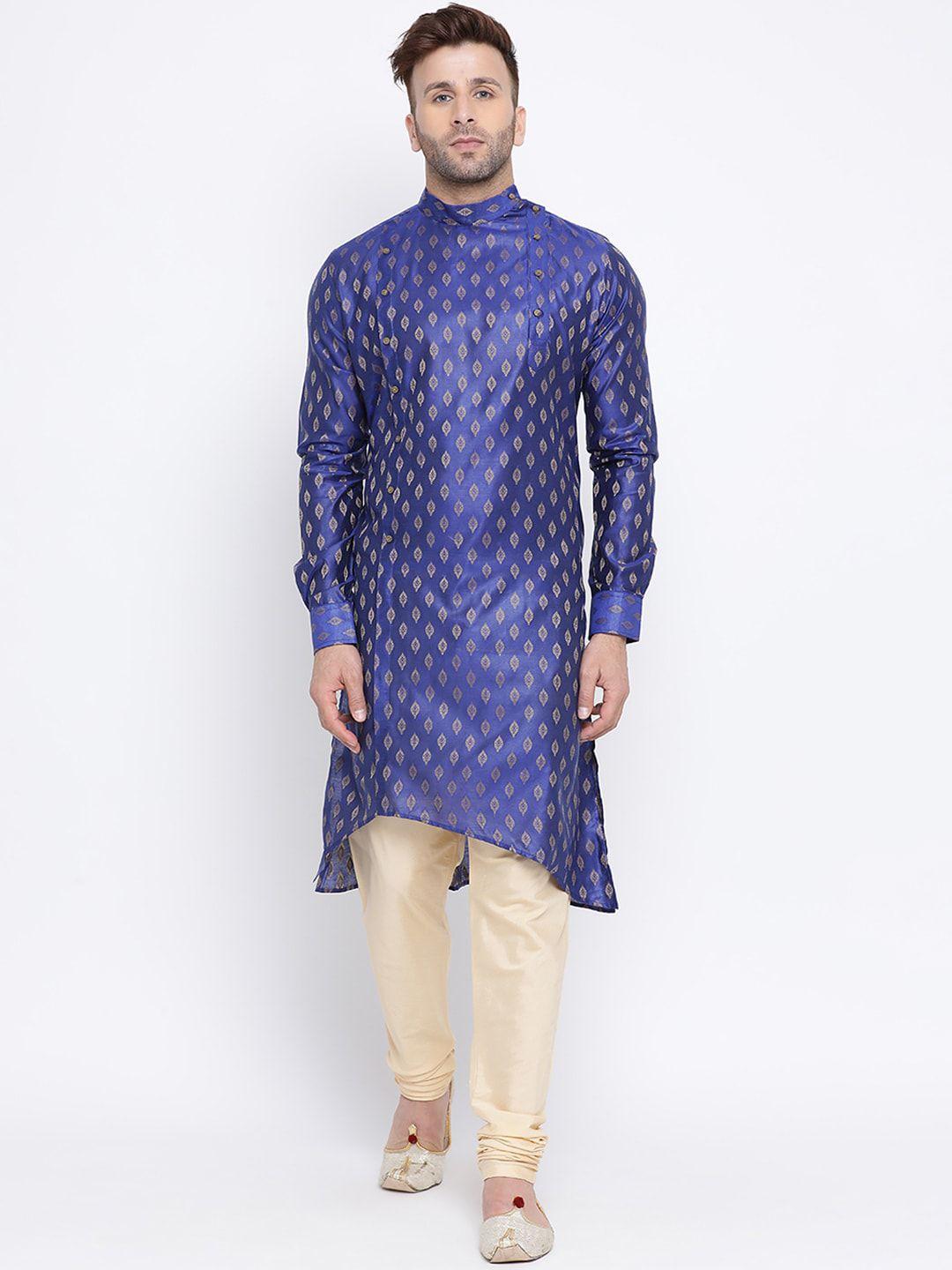 namaskar men blue woven design straight kurta