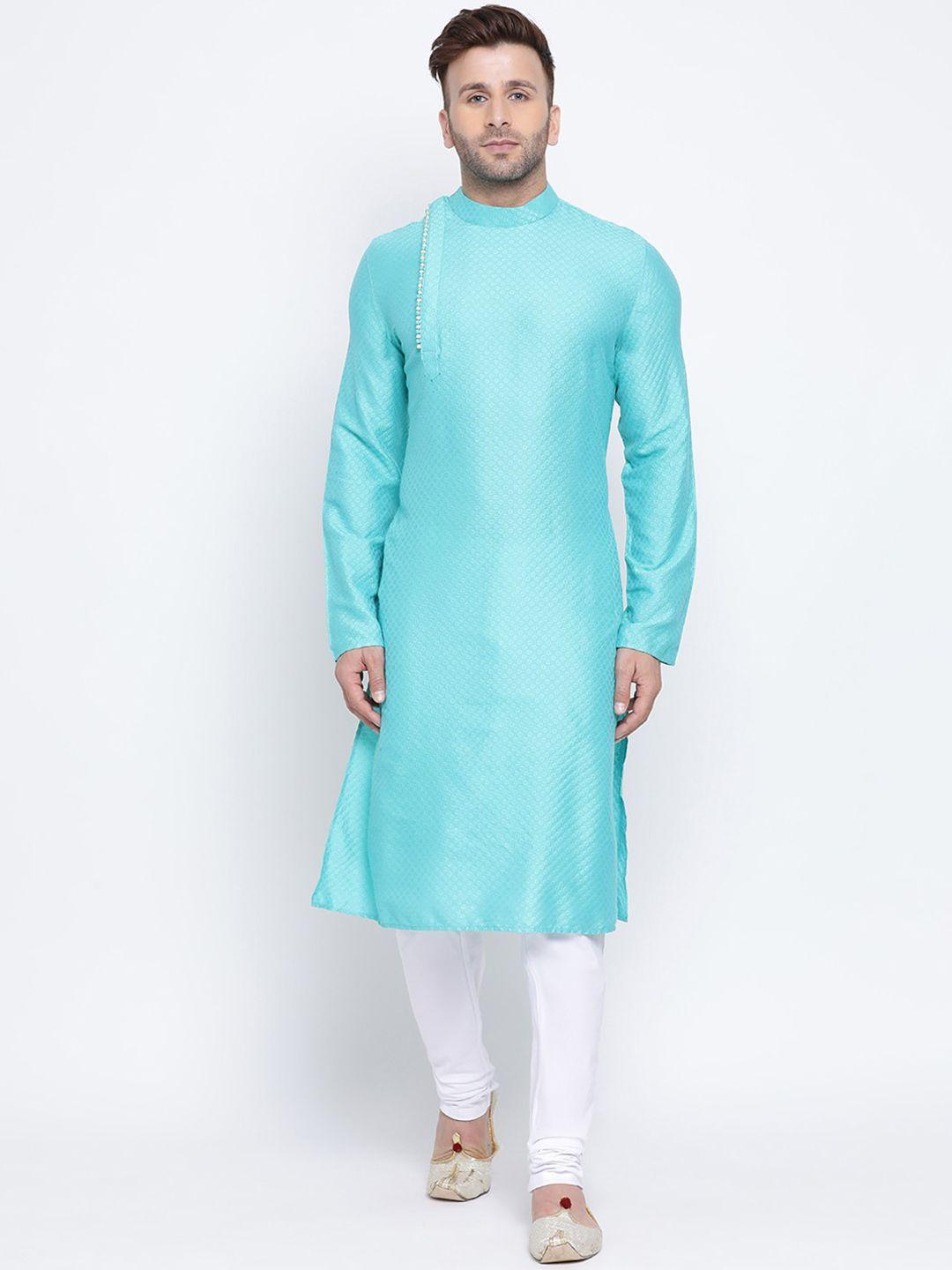 namaskar men blue woven design straight kurta