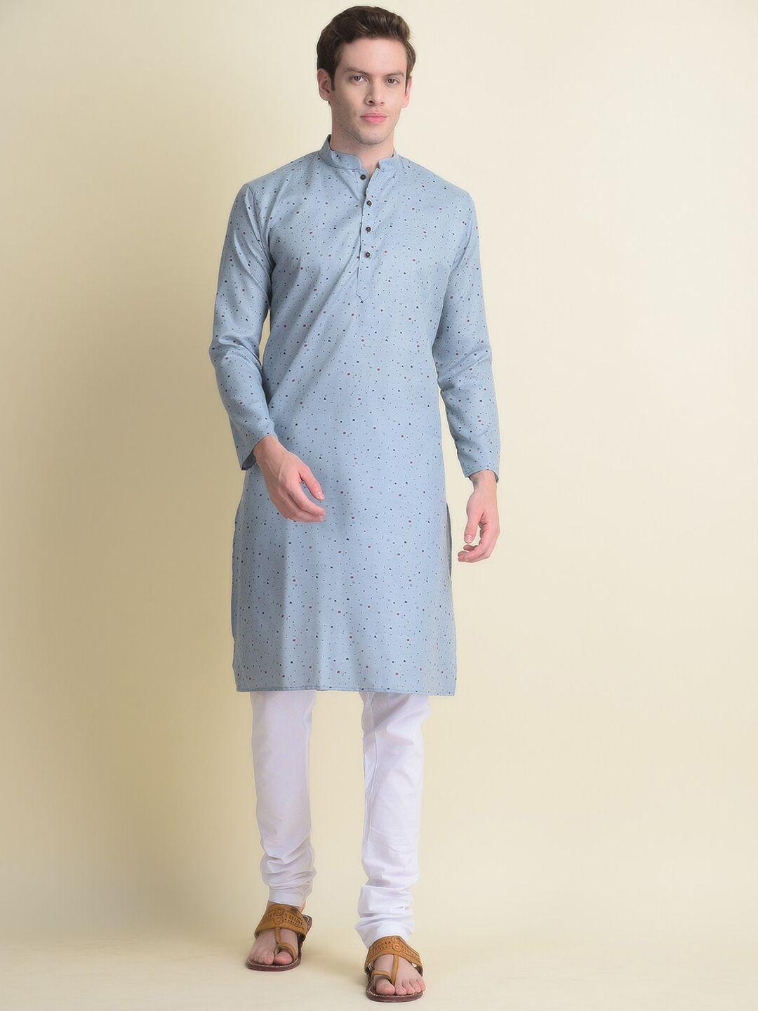 namaskar men grey cotton printed kurta
