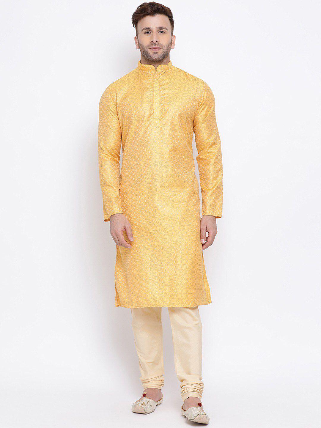 namaskar men mandarin collar dupion silk kurta with churidar