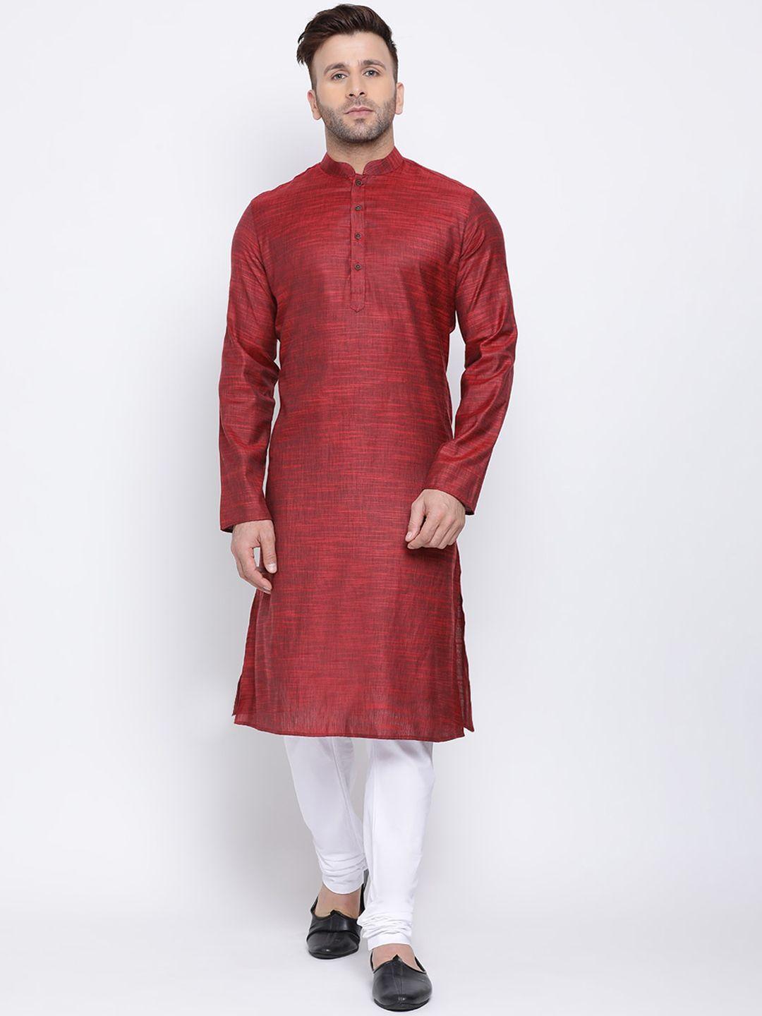 namaskar-men-maroon-solid-straight-cotton-kurta