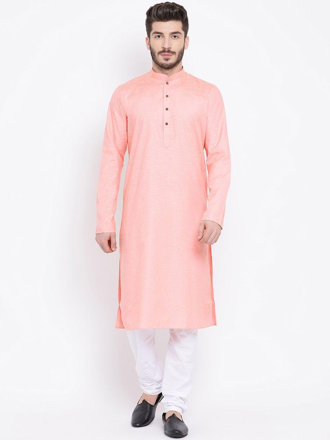 namaskar men pink & white solid kurta with churidar