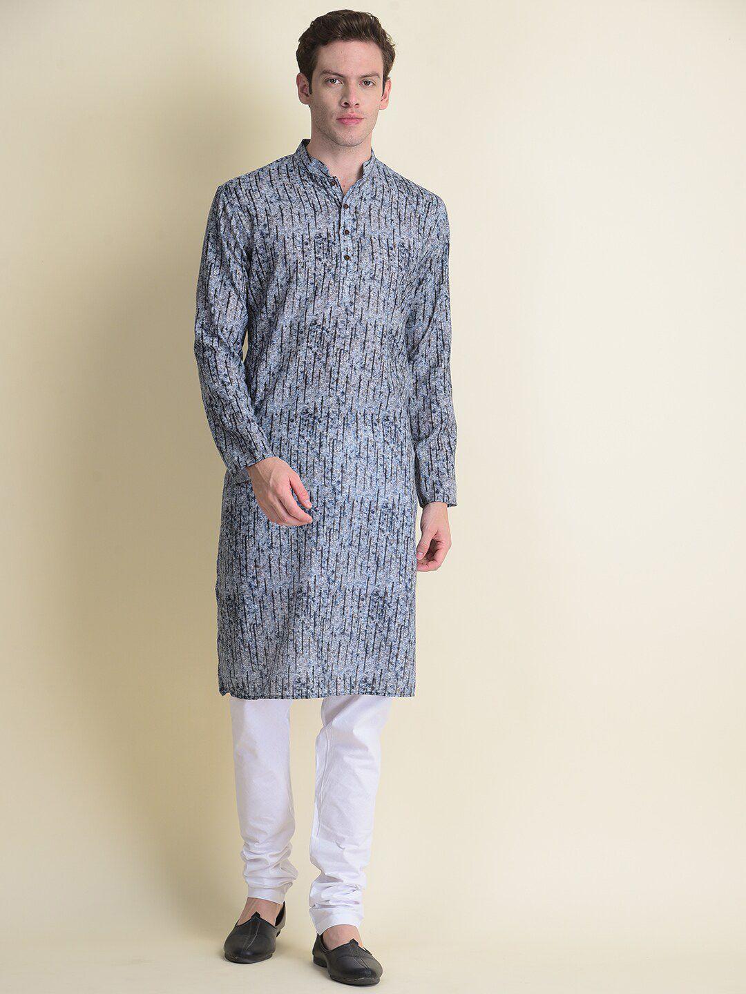 namaskar men printed mandarin collar pure cotton kurta with churidar