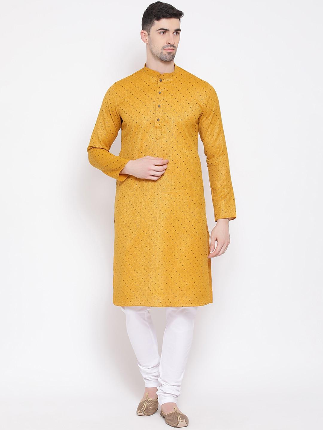 namaskar men yellow woven design straight kurta