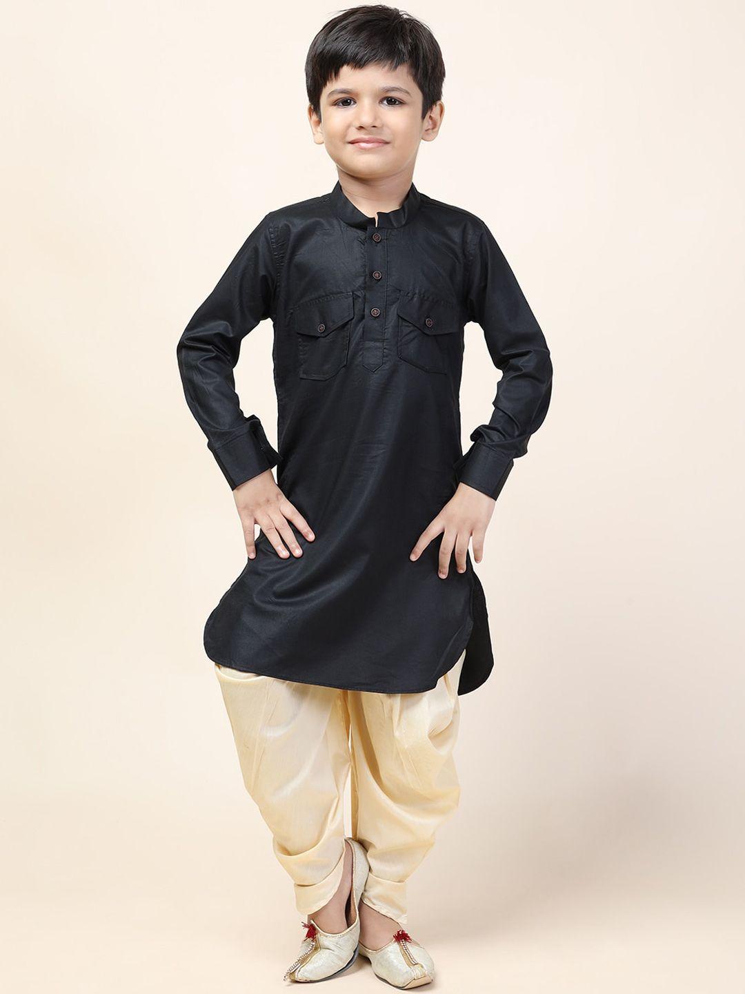 namaskar boys black solid cotton pathani kurta