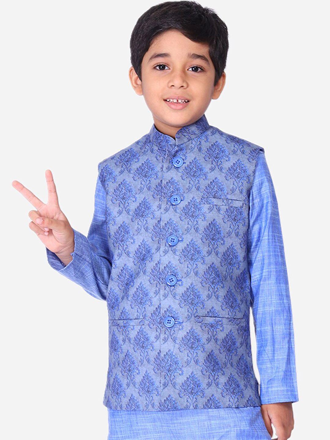 namaskar boys blue woven-design nehru jacket