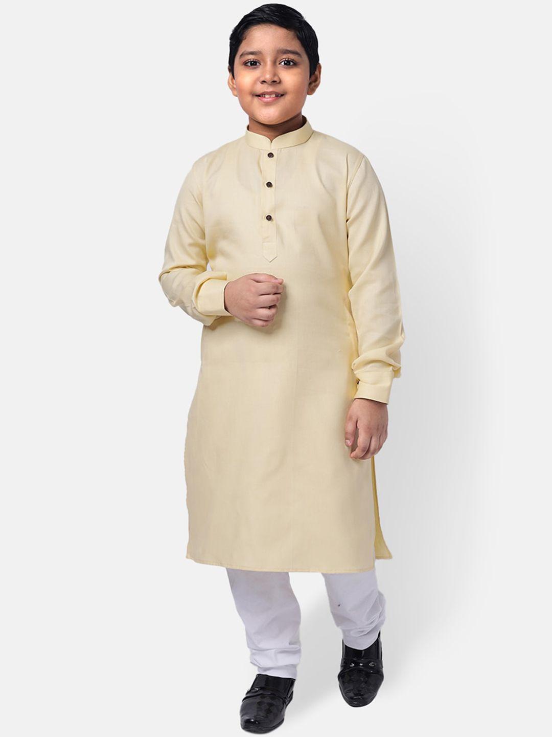 namaskar boys cream-coloured pure cotton kurta with churidar